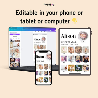 Baby First Year Photo Frame – Editable in Canva Digital Download