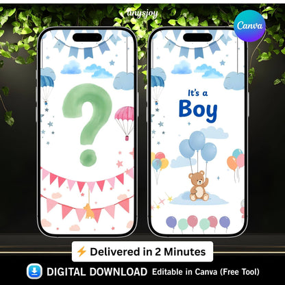 Gender Reveal Video – Editable Canva Digital Announcement