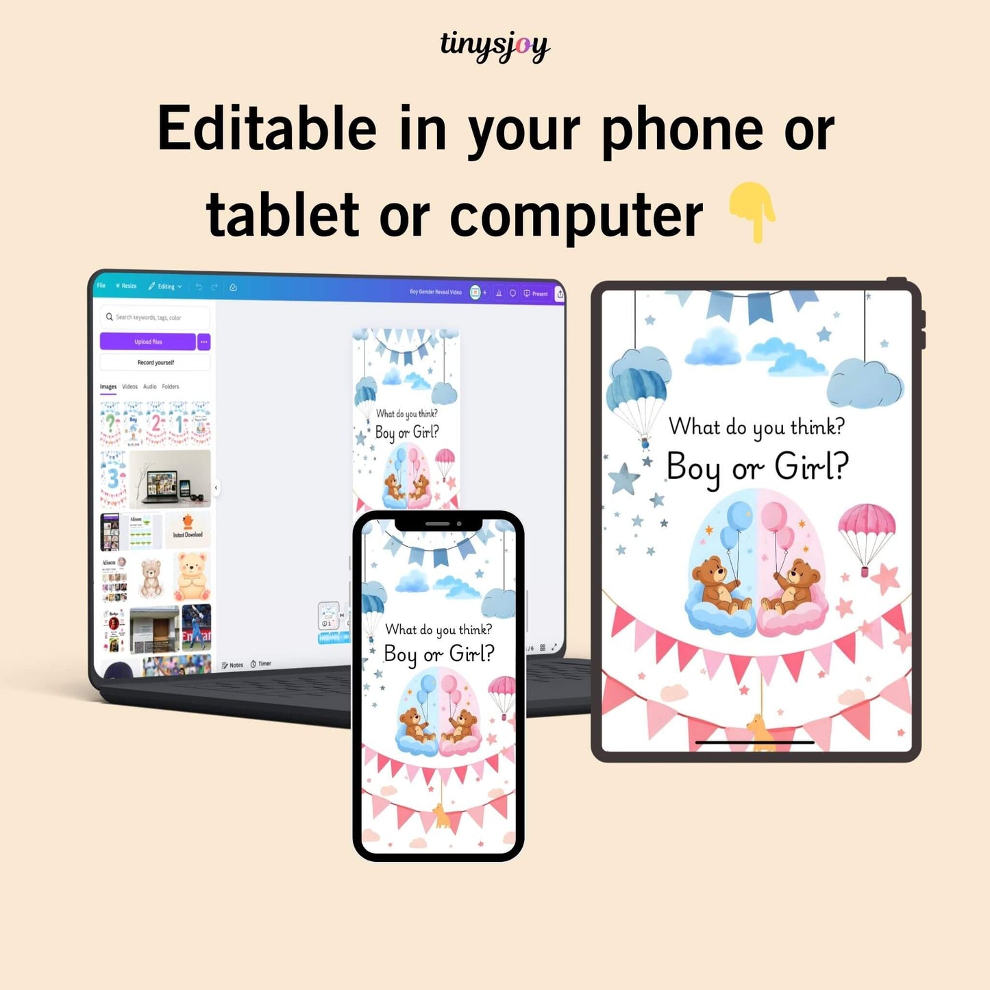 Gender Reveal Video – Editable Canva Digital Announcement